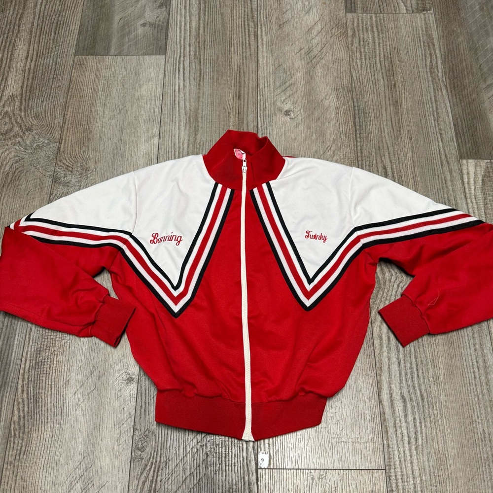 Vintage Cheer zip up jacket Banning HS red white black EUC L sports coat rah rah